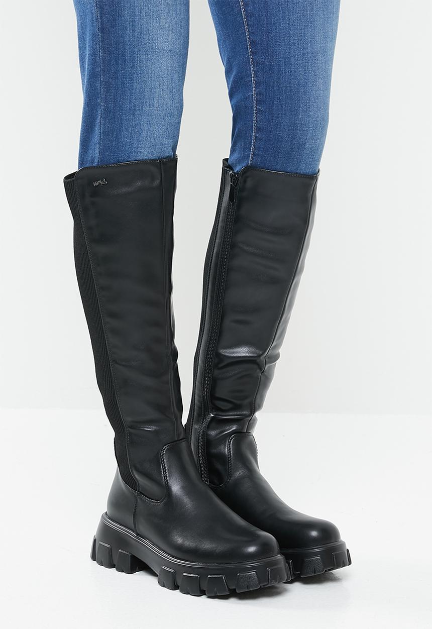 Plum - Luna chunky knee length boot - black