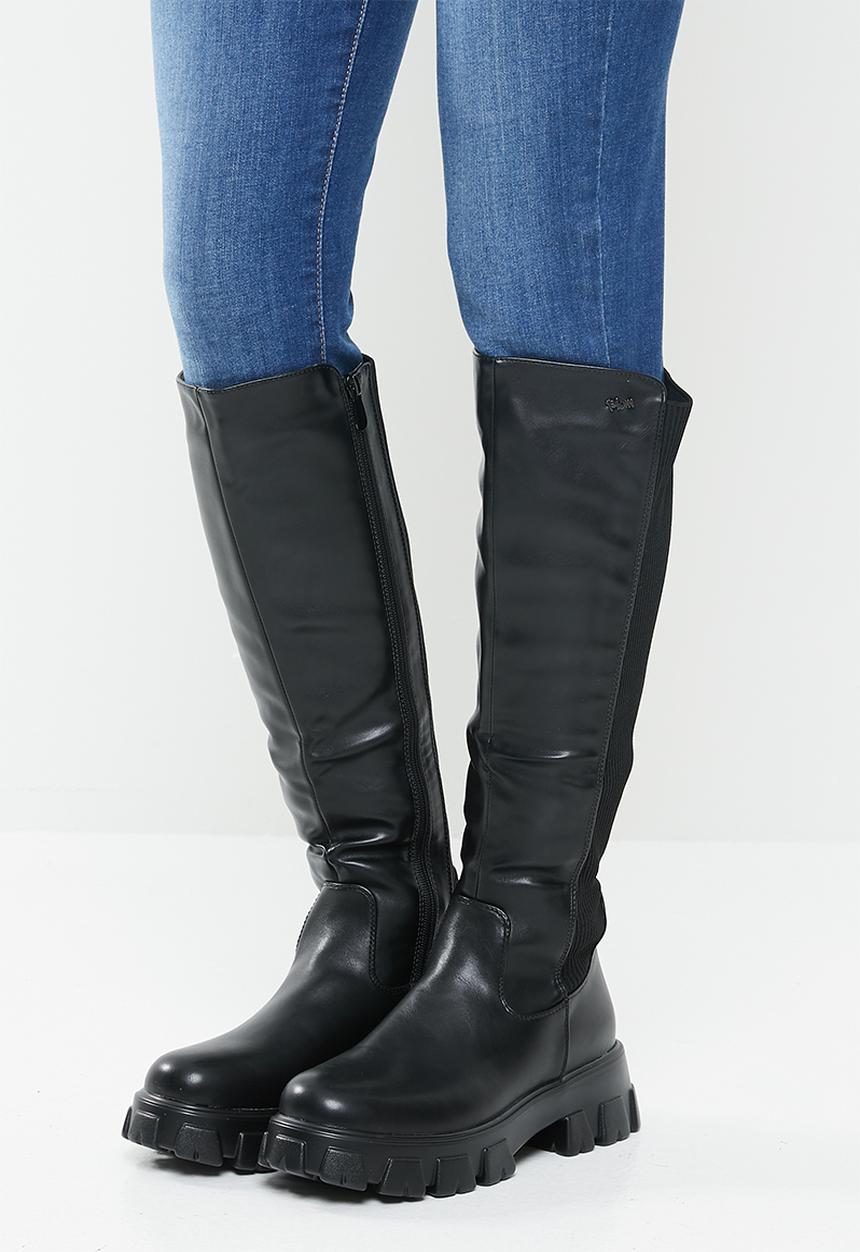 Plum - Luna chunky knee length boot - black