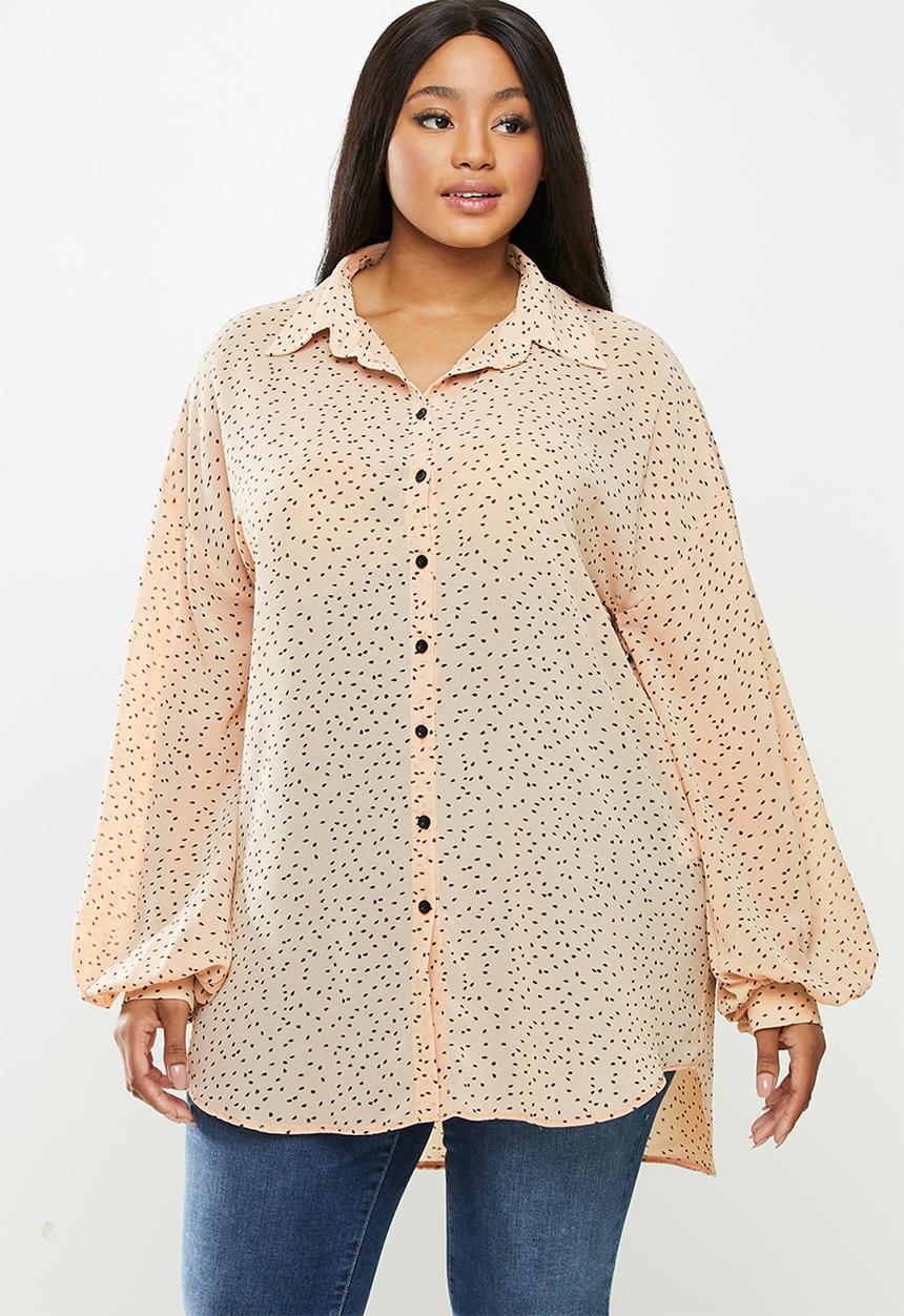 Me&B - Plus tear drop print essential shirt - pink & black