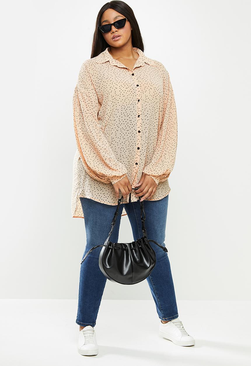 Me&B - Plus tear drop print essential shirt - pink & black
