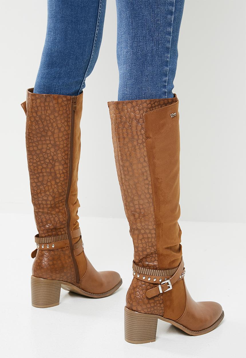 Plum - Cami knee length western boot - tan