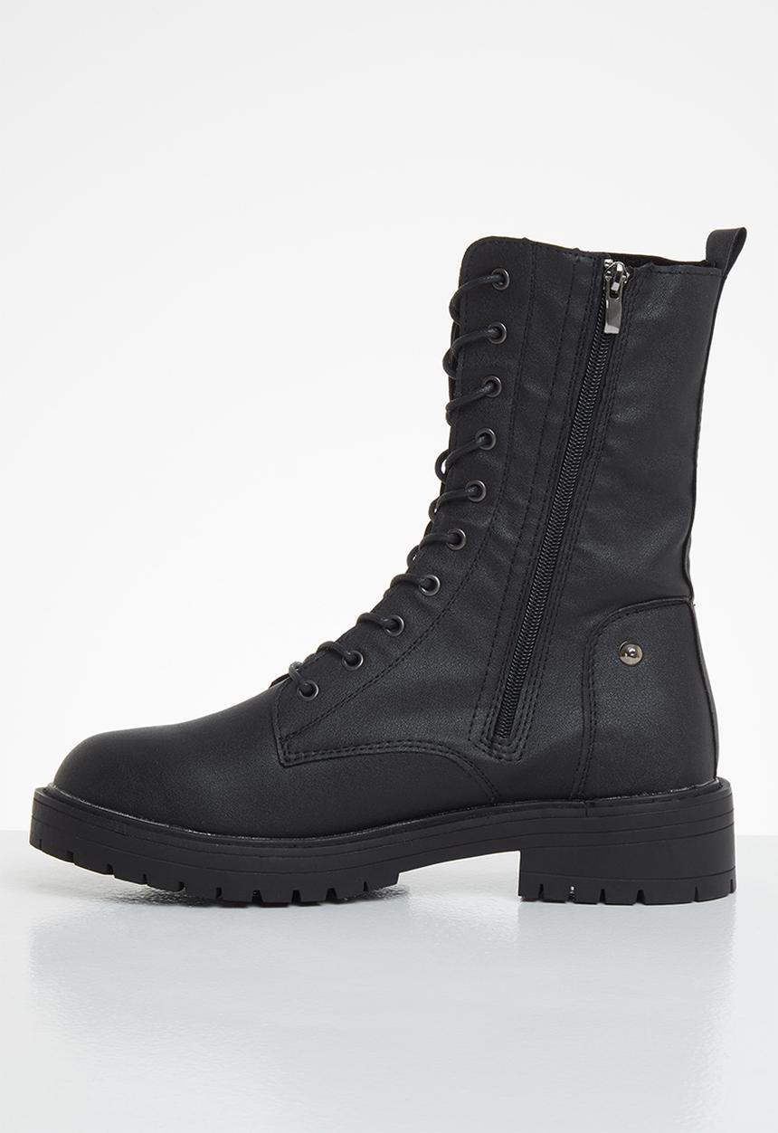 Footwork - Harper combat mid calf boot - black
