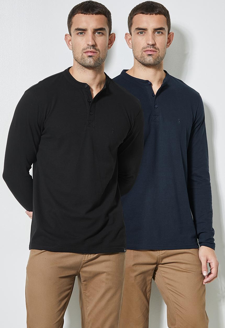 Superbalist - 2 Pack long sleeve mandarin collar - black & navy