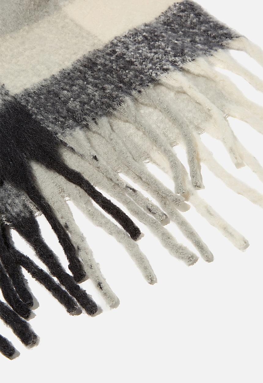 Rubi - Phoebe brushed tassel scarf - black and white check