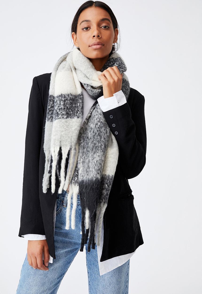 Rubi - Phoebe brushed tassel scarf - black and white check