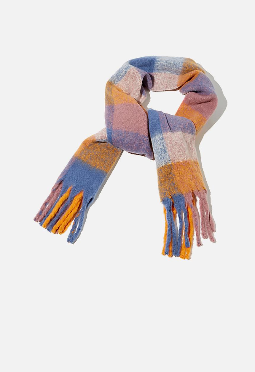 Rubi - Phoebe brushed tassel scarf - autumn check