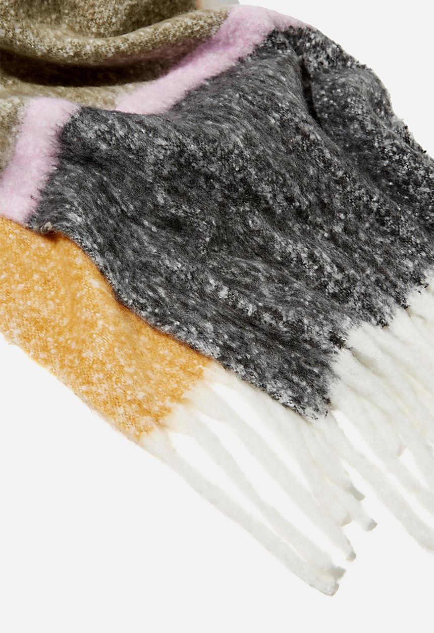 Rubi - Phoebe brushed tassel scarf - soft mauve colour block