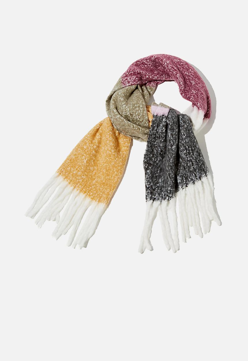 Rubi - Phoebe brushed tassel scarf - soft mauve colour block