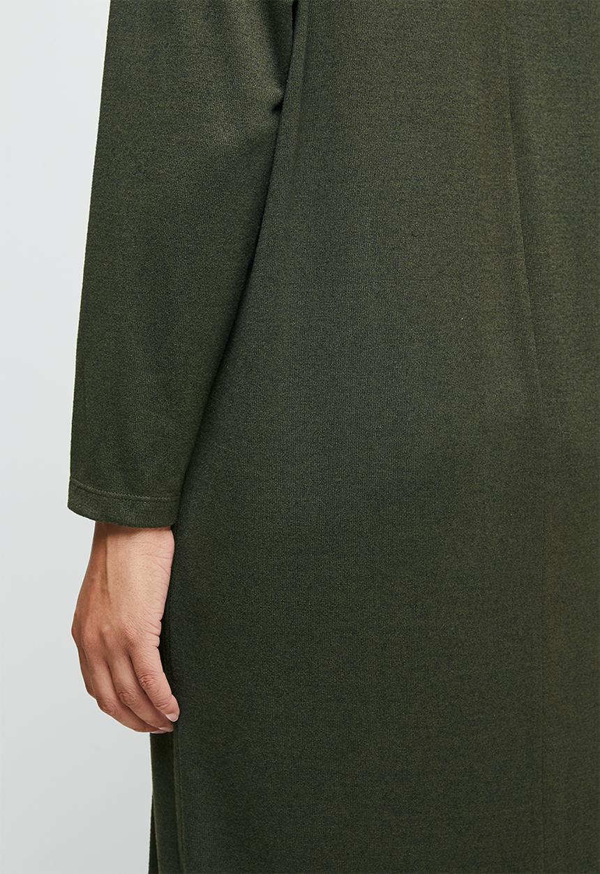 edit - Funnel neck heavy knit collumn dress - khaki