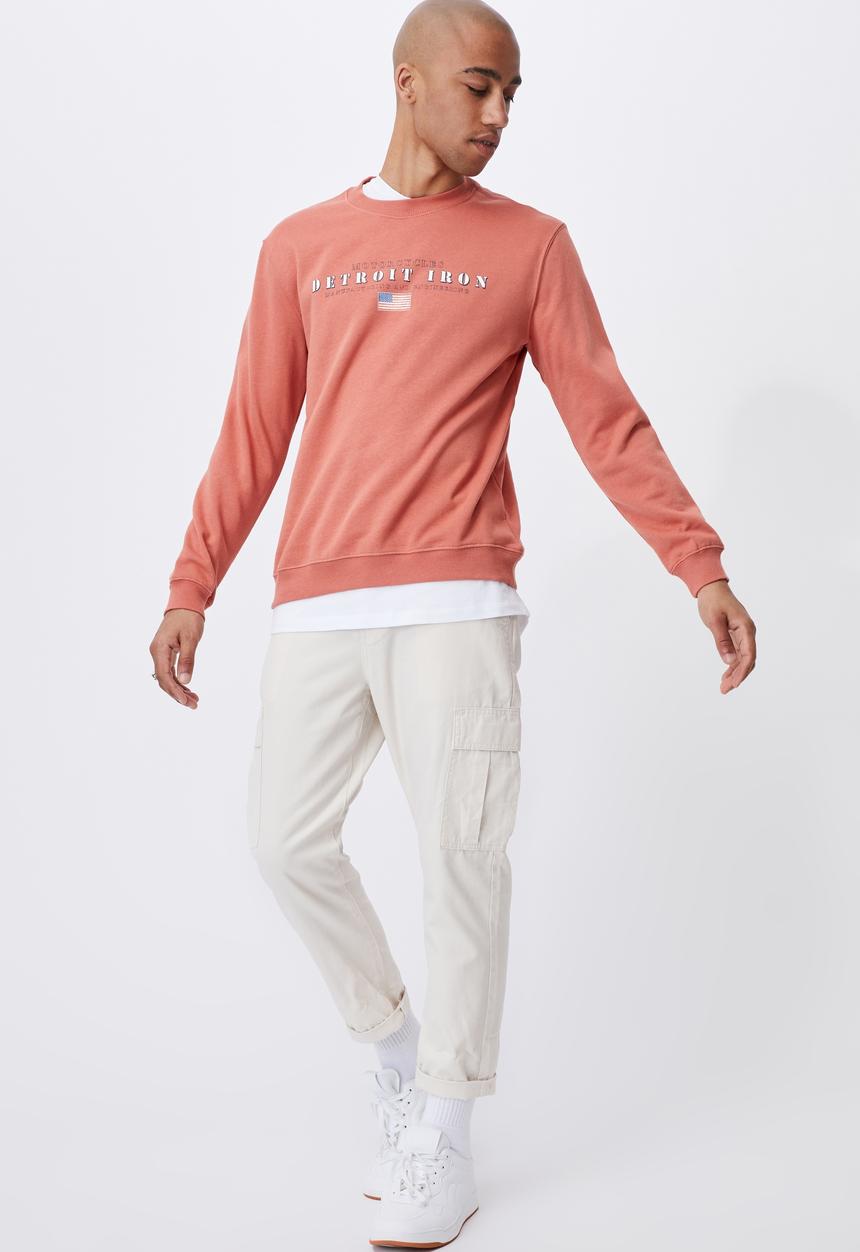 Cotton On - Graphic crew fleece - peach splash/detroit iron