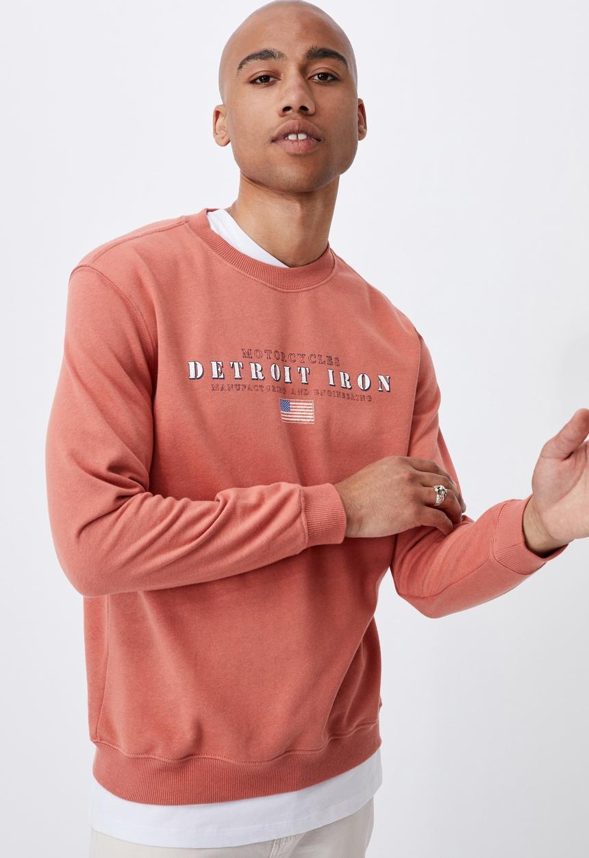 Cotton On - Graphic crew fleece - peach splash/detroit iron
