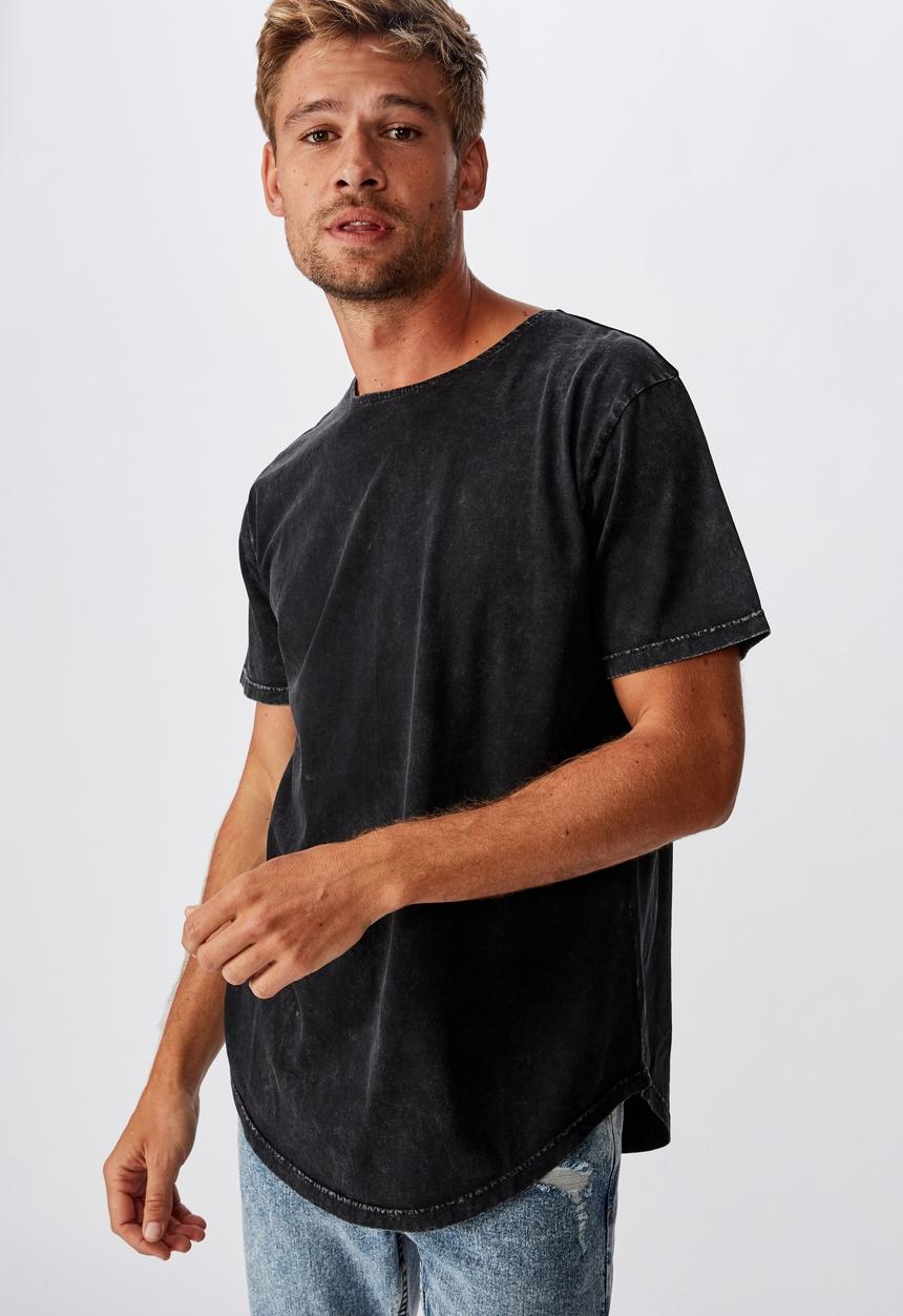 Cotton On - Longline scoop burnout t-shirt - washed black acid