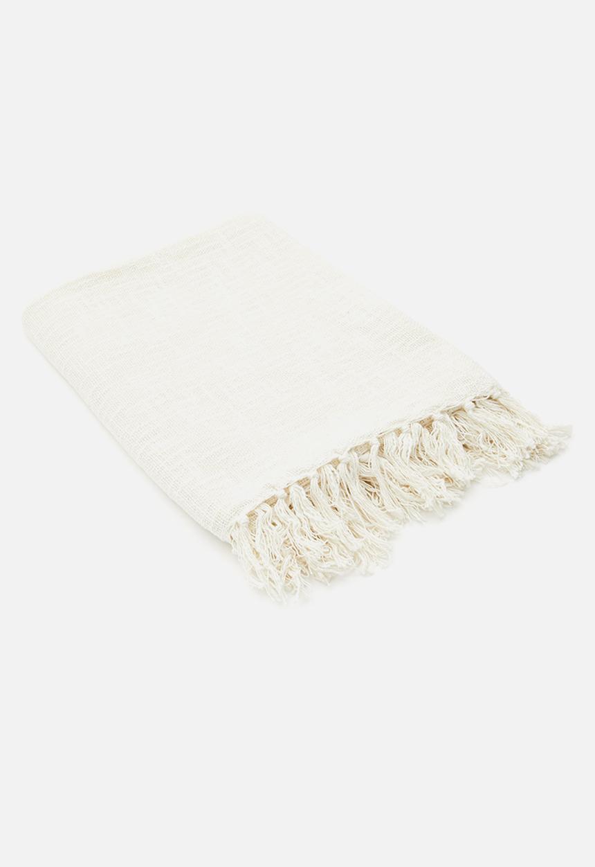 H&S - Slub fringed cotton throw - ivory