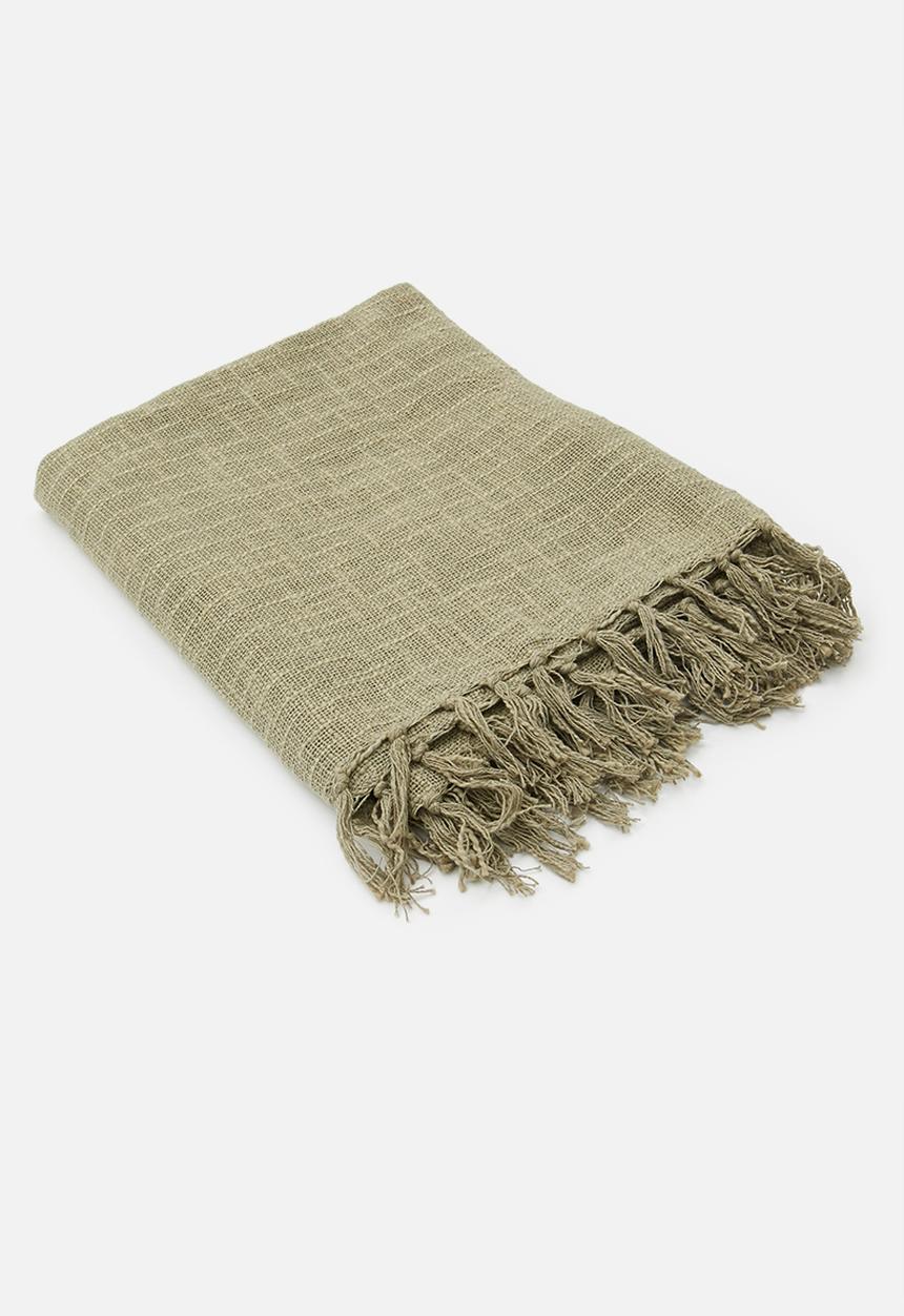 H&S - Slub fringed cotton throw - green