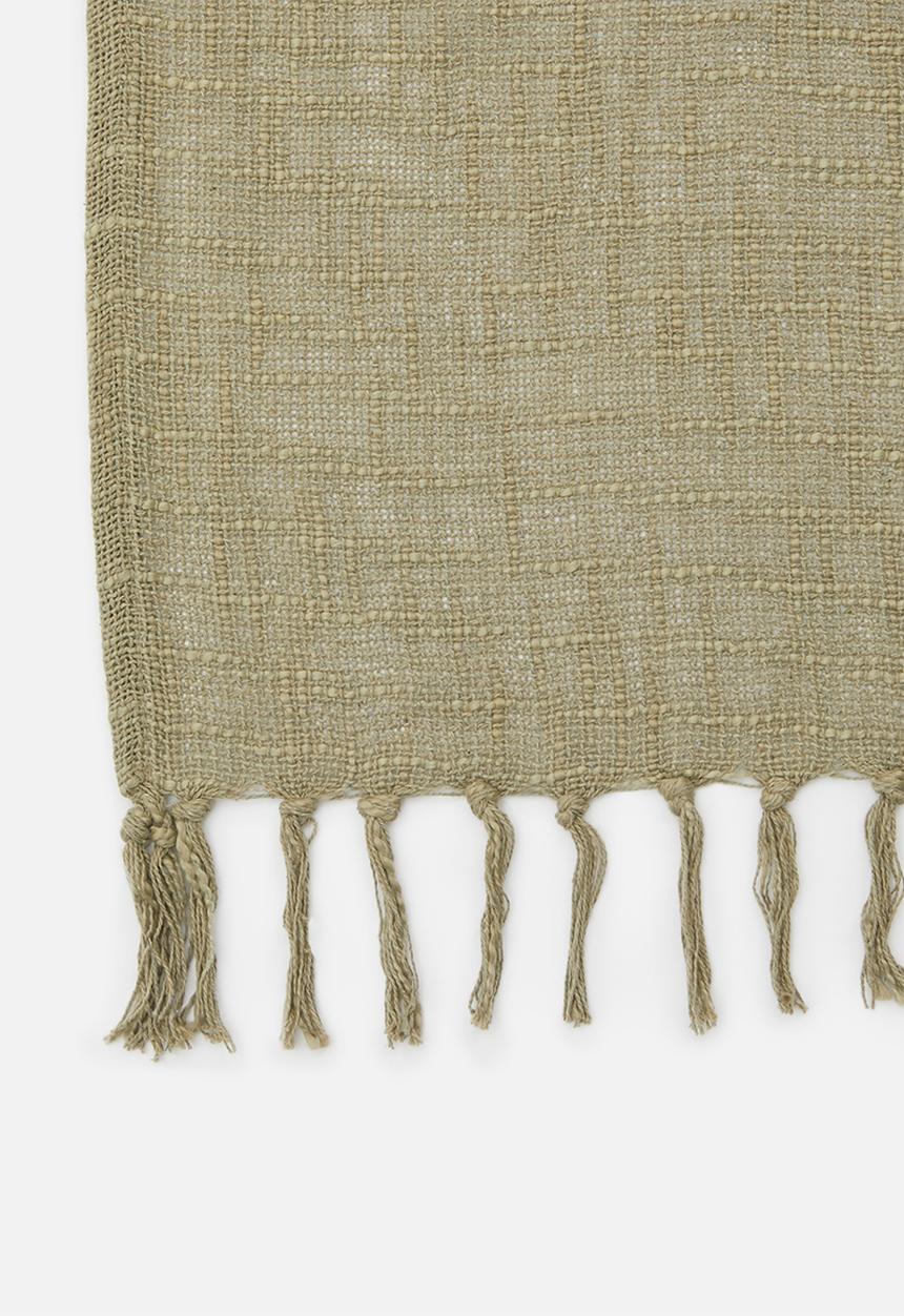 H&S - Slub fringed cotton throw - green
