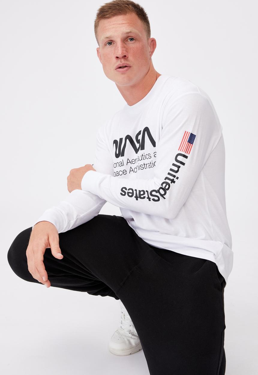 Cotton On - Tbar collab long sleeve t-shirt - white