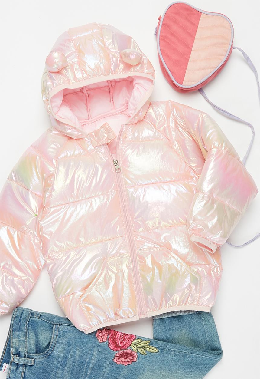 Pop Candy - Girls hooded puffer jacket - pink pearlescent