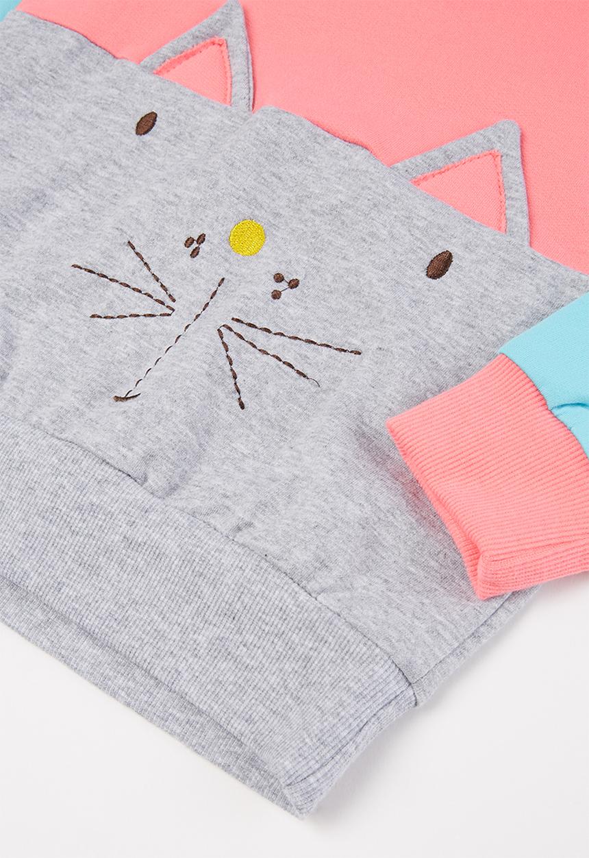 Pop Candy - Girls colour block kitty cat crewneck - multi
