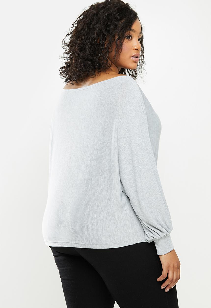 Blake - Slashoff shoulder soft touch top - grey 
