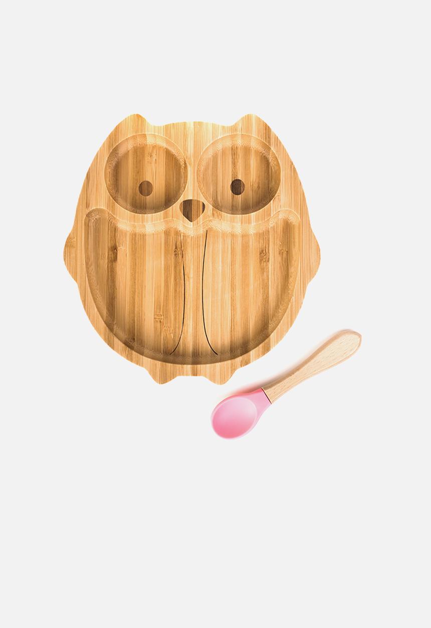 Nicolson Russell - Bamboobino Suction owl plate - pink