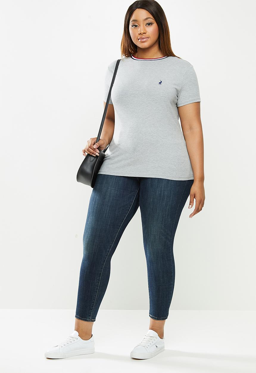POLO - Plus tracey short sleeve T-shirt with stripe tipping - grey 