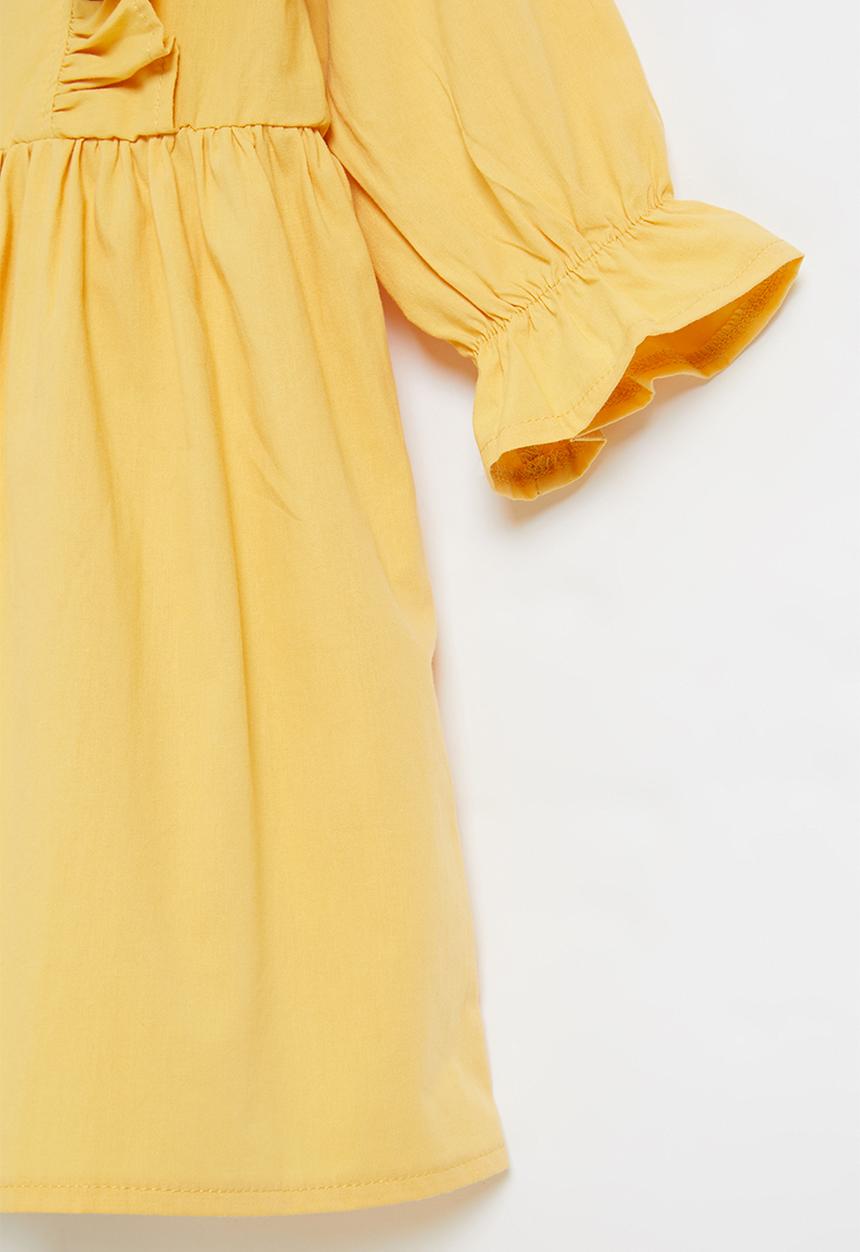 Pop Candy - Girls ruffle dress with buttons - mustard