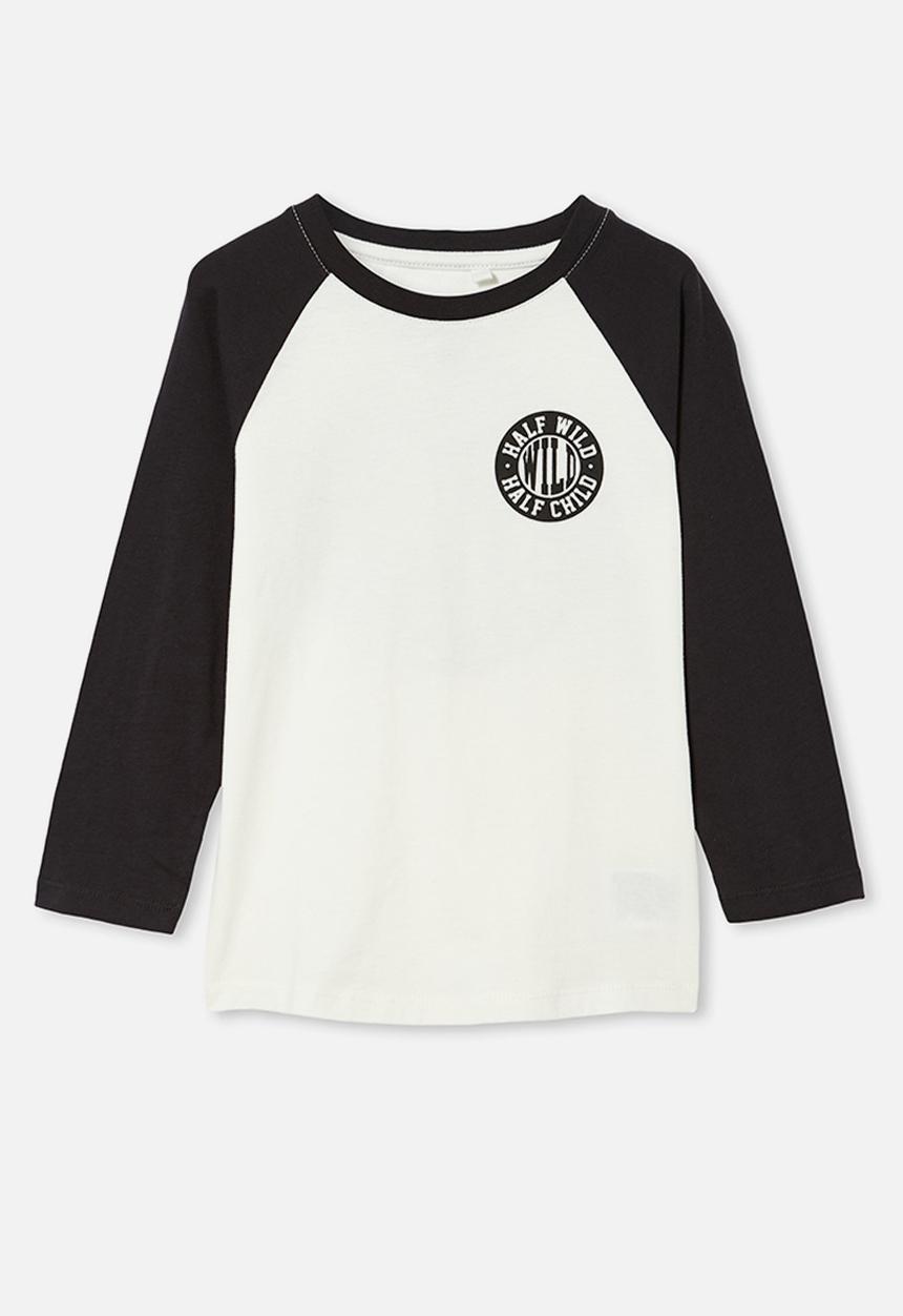 Cotton On - Tom long sleeve raglan tee - white & black 