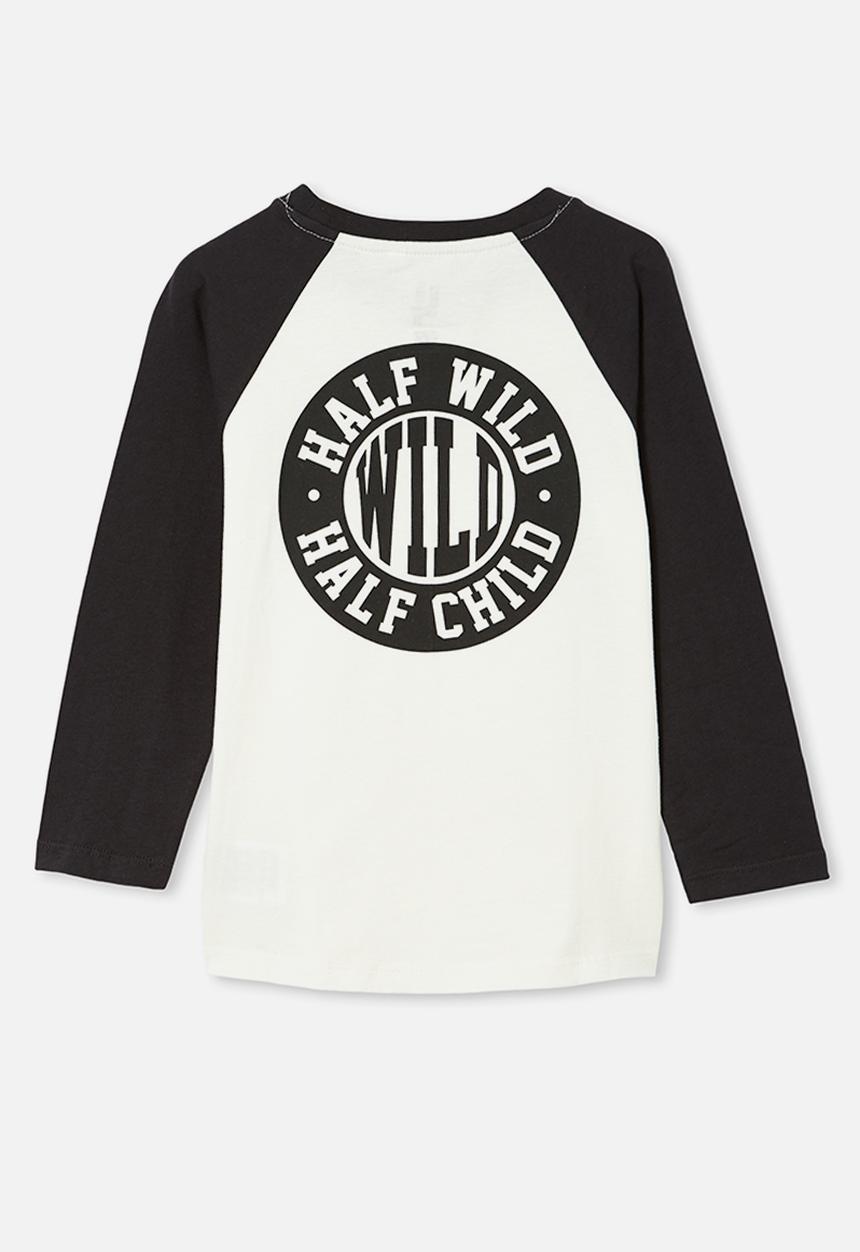 Cotton On - Tom long sleeve raglan tee - white & black 
