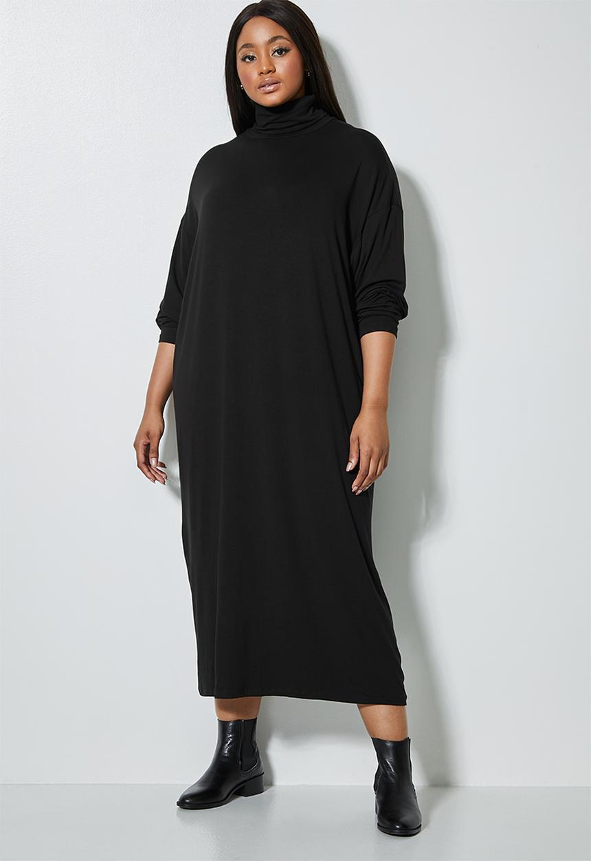 Superbalist - Dropped shoulder poloneck dress - black