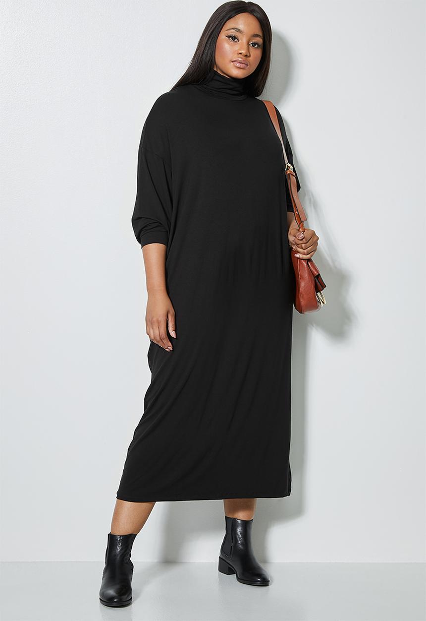 Superbalist - Dropped shoulder poloneck dress - black