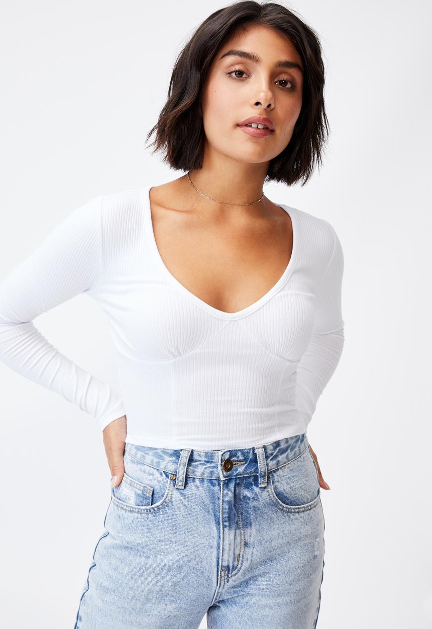 Cotton On - Annie sweetheart long sleeve top - white