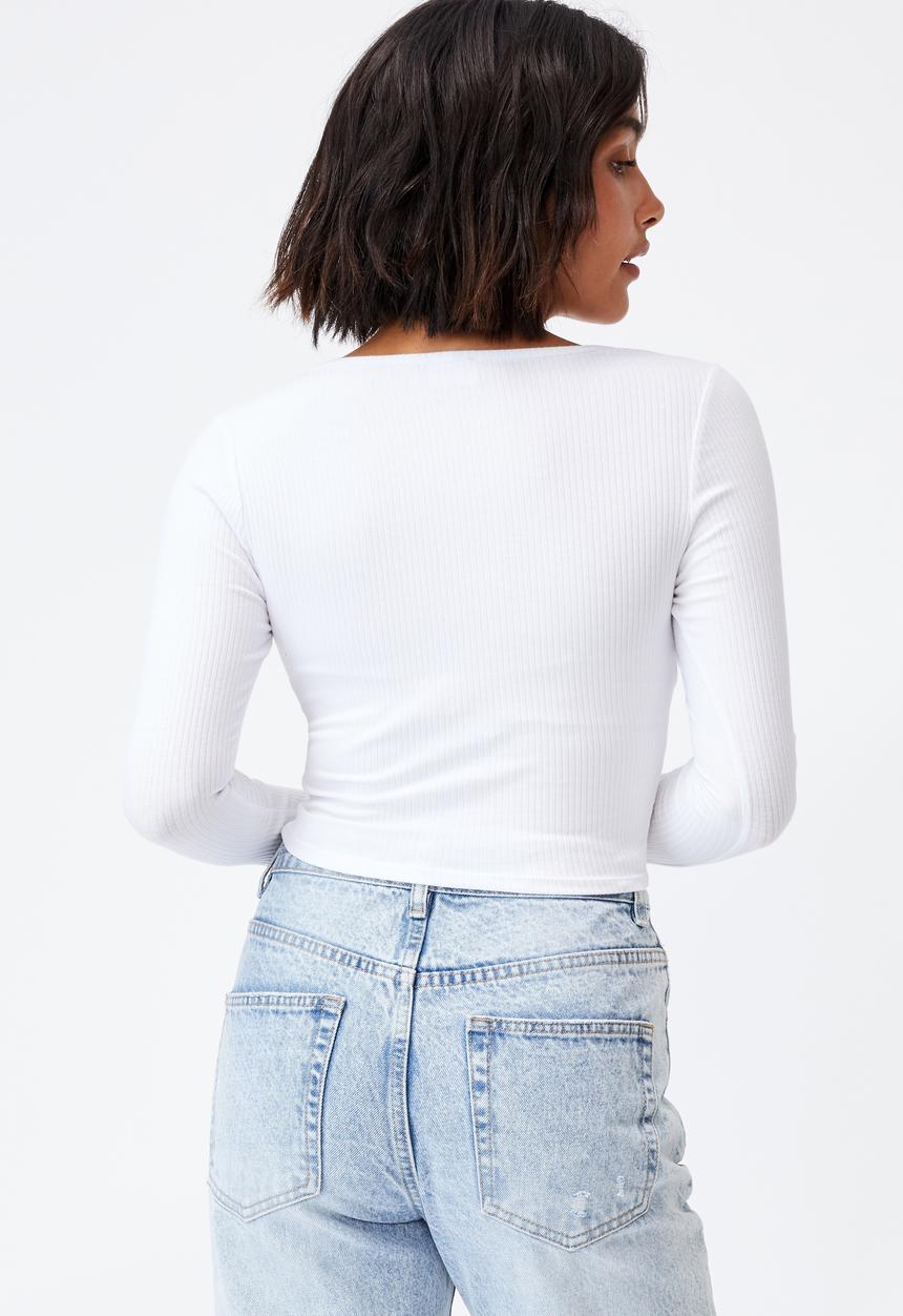 Cotton On - Annie sweetheart long sleeve top - white