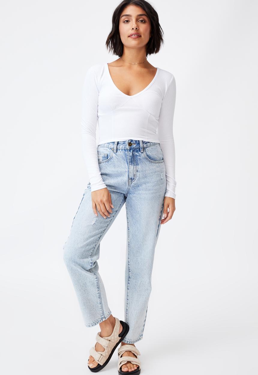Cotton On - Annie sweetheart long sleeve top - white