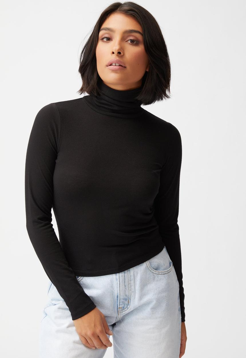 Cotton On - Basic roll neck long sleeve top - black