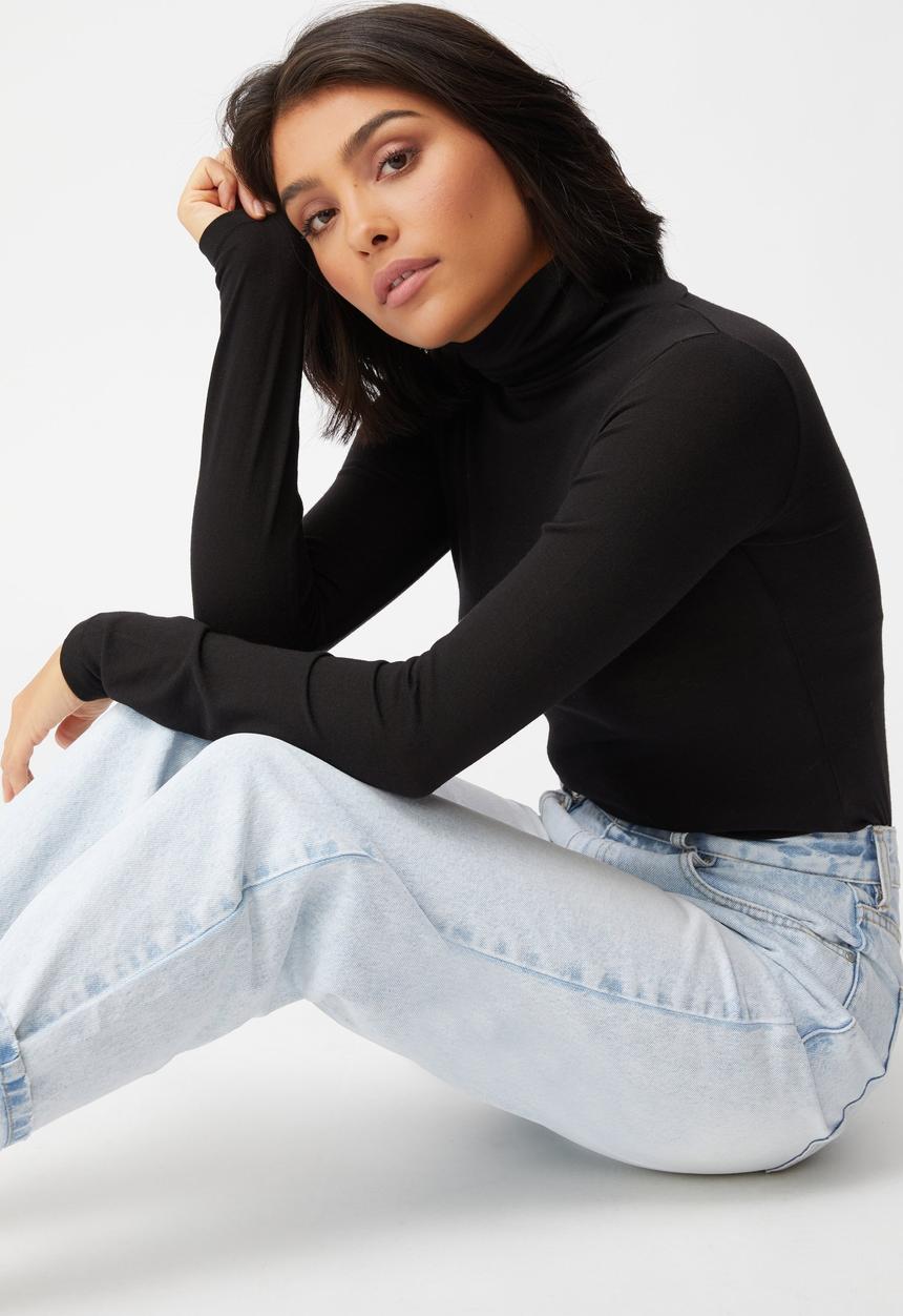 Cotton On - Basic roll neck long sleeve top - black