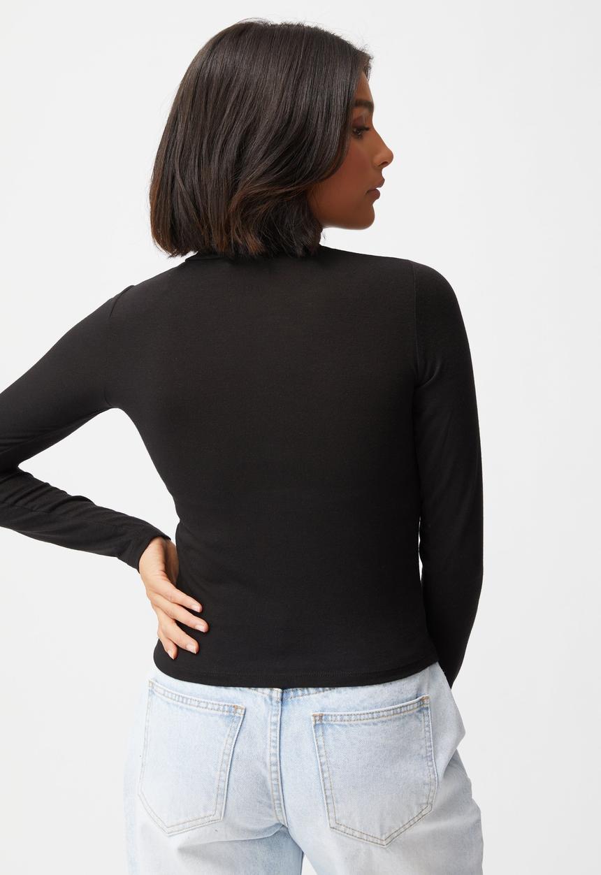 Cotton On - Basic roll neck long sleeve top - black