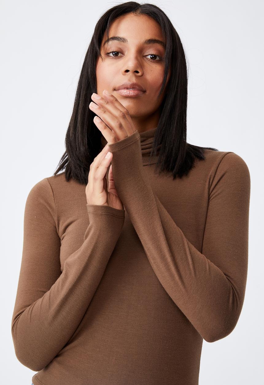 Cotton On - Basic roll neck long sleeve top - brown