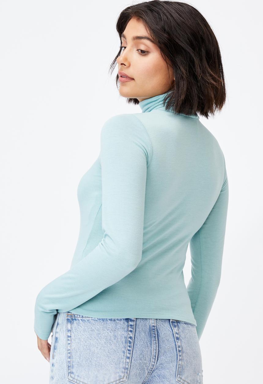 Cotton On - Basic roll neck long sleeve top - horizon blue