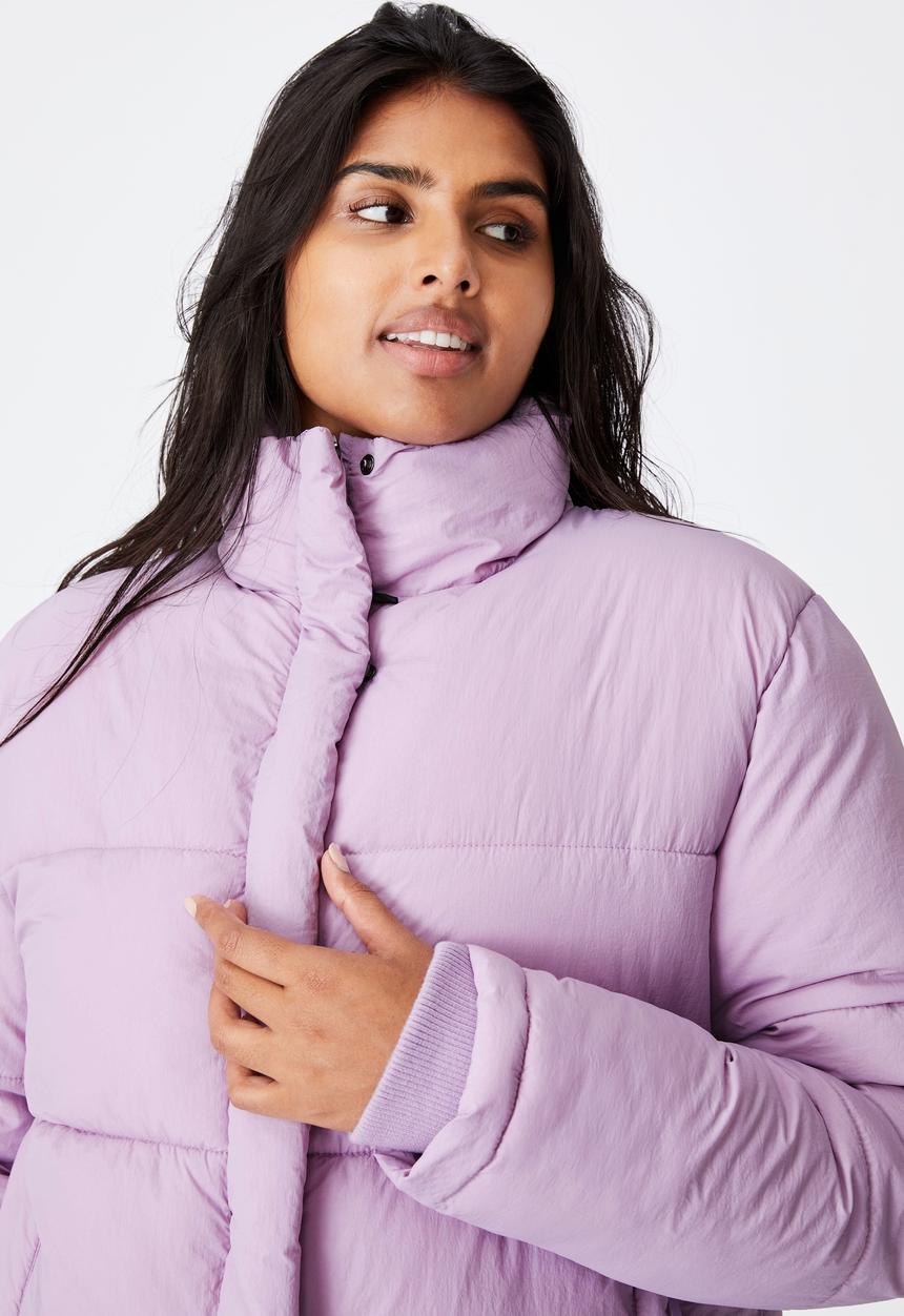 Cotton On - Curve crinkle puffer jacket - dusty lilac