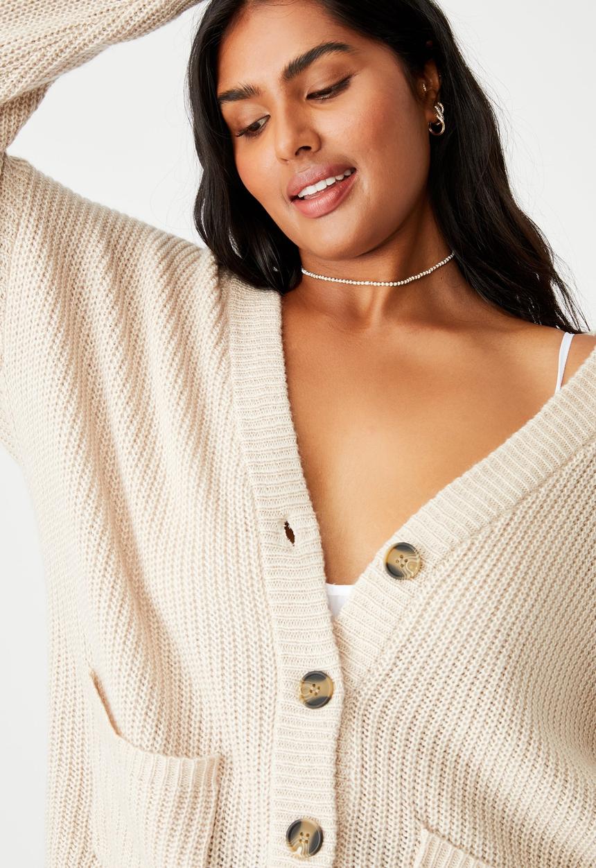 Cotton On - Curve lush dad cardigan - taupe 