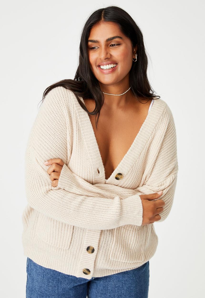 Cotton On - Curve lush dad cardigan - taupe 
