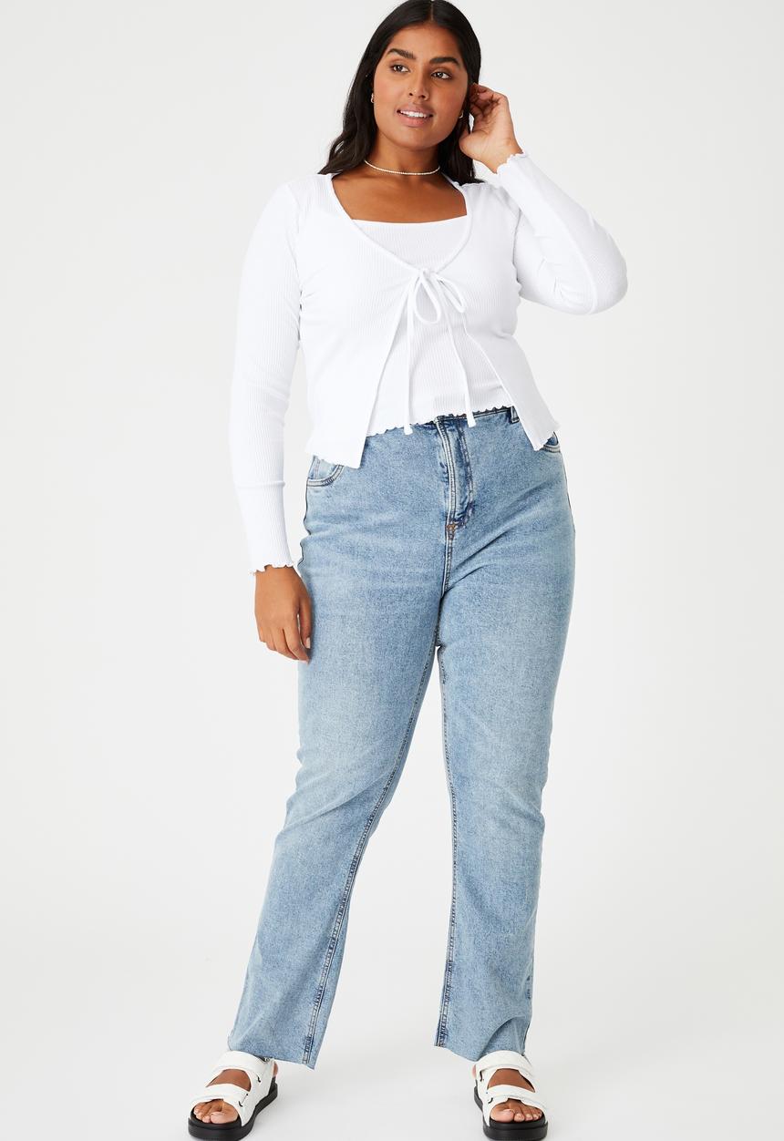 Cotton On - Curve violetta rib cami & cardi twin set - white