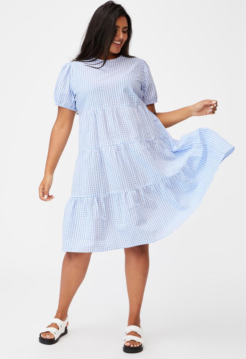 Cotton On - Curve woven Tammy midaxi dress - blue & white 
