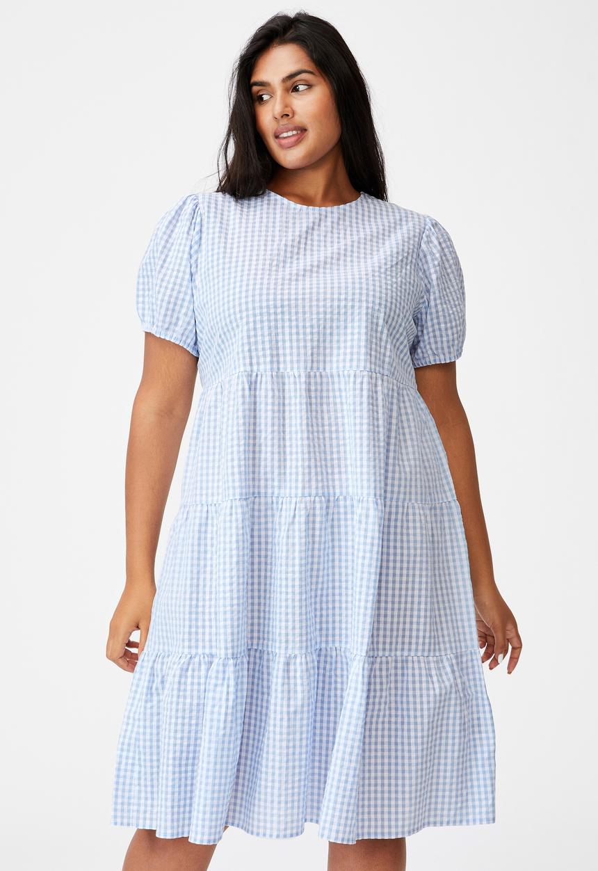 Cotton On - Curve woven Tammy midaxi dress - blue & white 