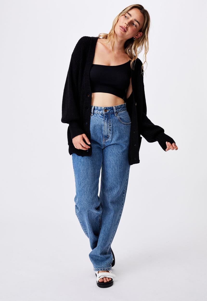 Cotton On - Dad rib cotton blend cardigan - black