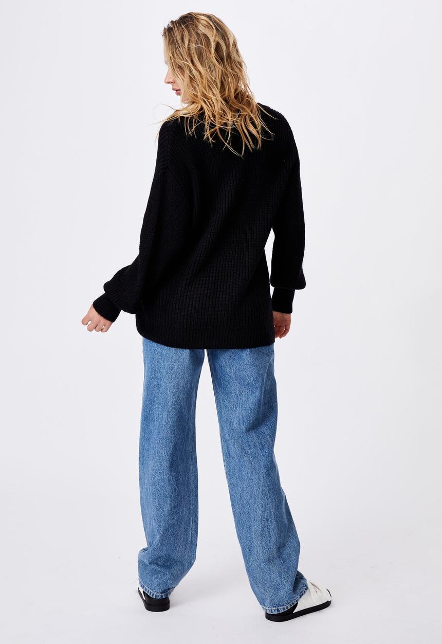 Cotton On - Dad rib cotton blend cardigan - black