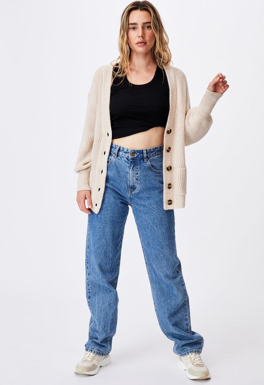 Cotton On - Dad rib cotton blend cardigan - taupe