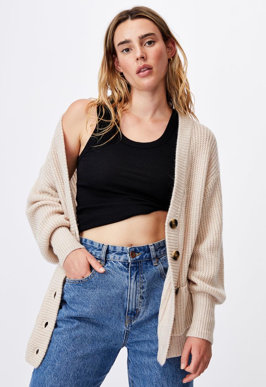 Cotton On - Dad rib cotton blend cardigan - taupe