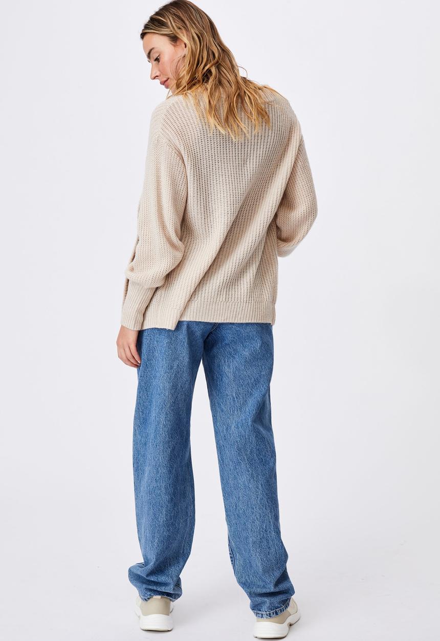 Cotton On - Dad rib cotton blend cardigan - taupe