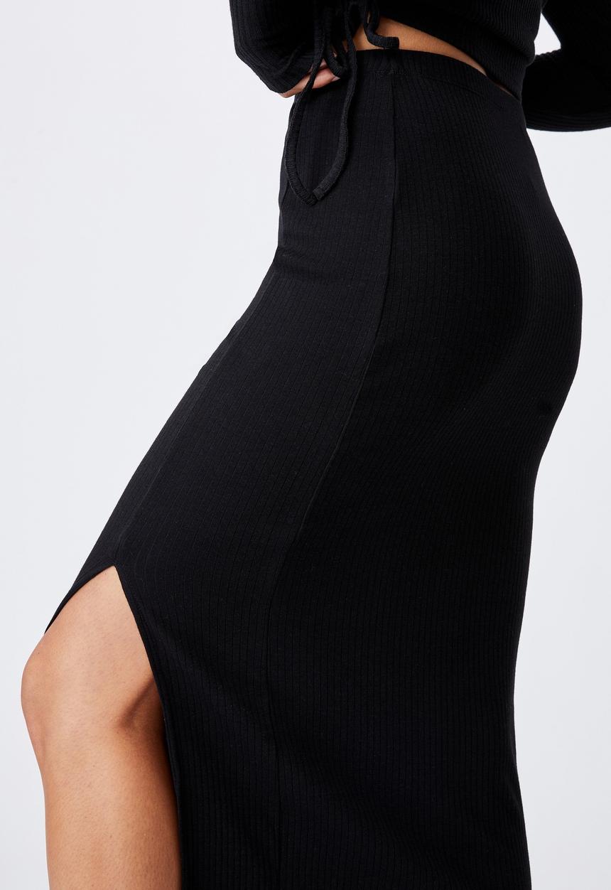 Cotton On - Essential split midi skirt - black